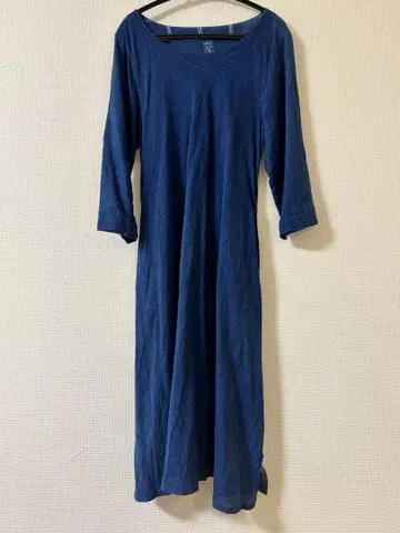 maku textile 카디 코튼 네이비 나염 원피스