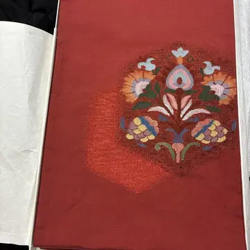 빨간색 꽃무늬 후쿠로 오비, 순수 실크, 상자 포함 발송