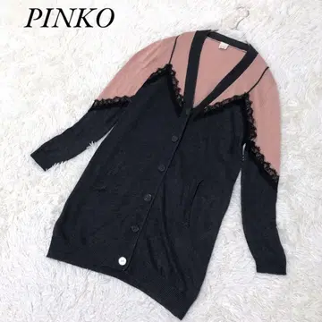PINKO 핑코 롱 가디건 뷔스티에풍 레이스 절개 블랙 핑크