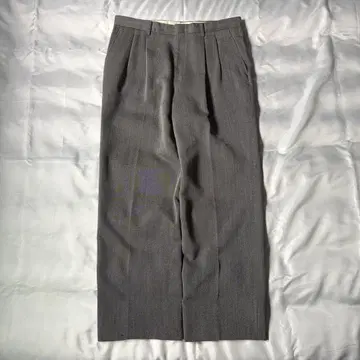 90s 빈티지 직조 무늬 혼방사 그레이 투 턱 와이드 슬랙스
