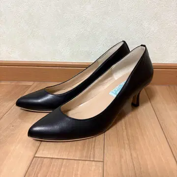 고베 양복점 천연 가죽 가죽 블랙 블랙 스틸레토 펌프스 24cm