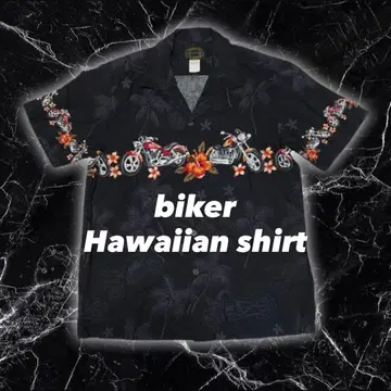 USA제 하와이안 셔츠 바이크 바이커 반팔 셔츠 오픈 카라 셔츠 하와이제