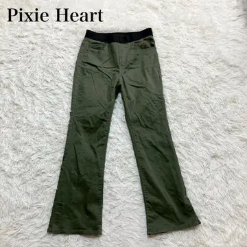 Pixie Heart 짙은 녹색 스트레치 팬츠 허리밴딩 캐주얼 슬림 레그