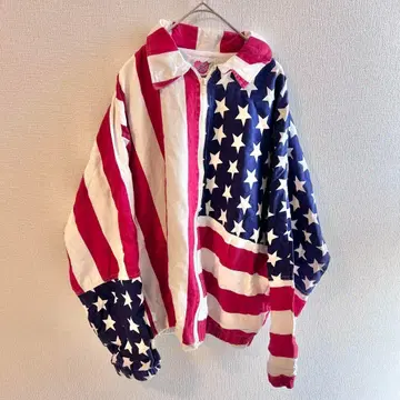 USA 구제 의류 미국 성조기 패턴 블루종 M