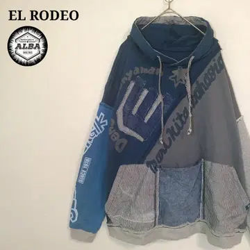 EL RODEO 엘르 로데오 후드티 패치워크 풀오버 리메이크 파랑