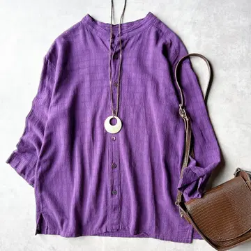 플랜테이션 Plantation 코튼 밴드 카라 블라우스 8부 소매