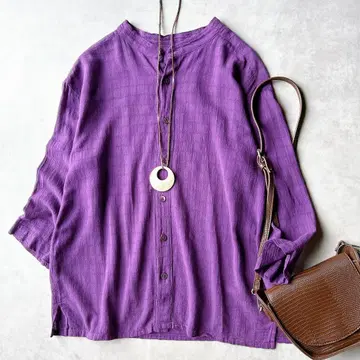 플랜테이션 Plantation 코튼 밴드 카라 블라우스 8부 소매