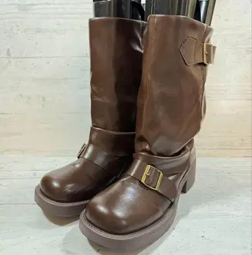 브라운 버클 롱 부츠 24.0cm