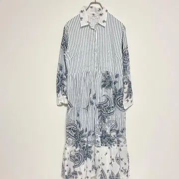 프랑스 르네데리 derhy 인도 면 스트라이프 페이즐리 무늬 셔츠 원피스