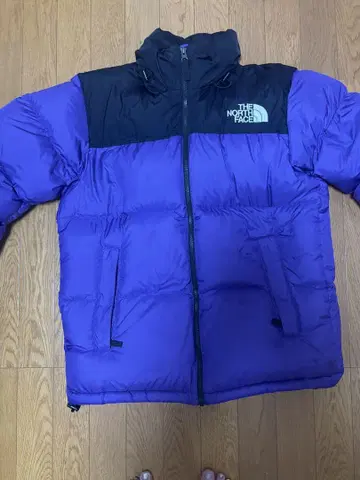 THE NORTH FACE 후드 부착 다운 자켓 보라색/블랙