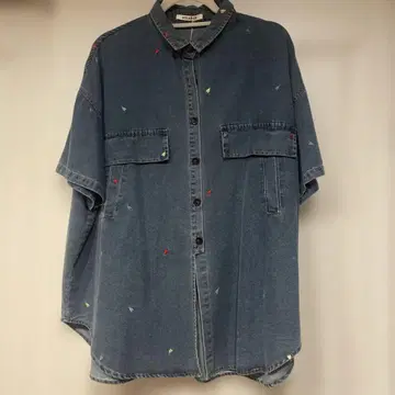 melange 자수 데님 셔츠
