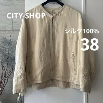 CITY SHOP 노카라 자켓 크림색 실크100% 38