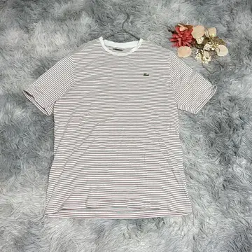 라코스테 (M) 반팔 T셔츠 보더 크루넥 코튼 100% 일본제