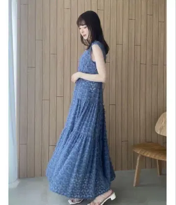 FRAY I.D 프린지 자카드 카슈쿨 원피스 블루