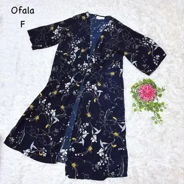 Ofala [ F ] 꽃무늬 네이비 반소매 롱 가디건 버튼리스 얇은 소재