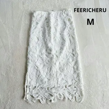 [페리쉘] 롱 타이트 스커트 내로우 (M) 꽃무늬 레이스 화이트