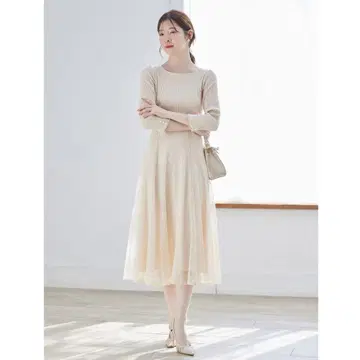 [ tocco closet ] 리본&펄 장식 7부 소매 원피스