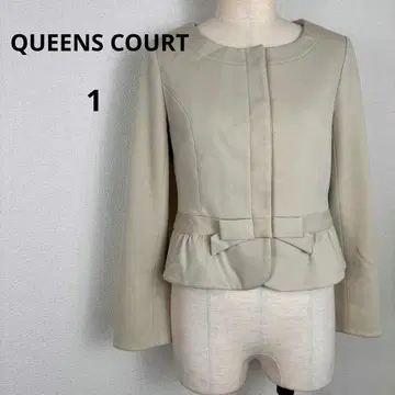QUEENS COURT 리본 페플럼 노카라 자켓 1 베이지