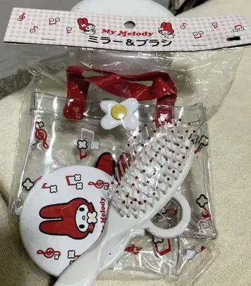 산리오 마이멜로디 미니 거울 & 미니 브러시 비닐 파우치 미사용