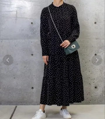 스타일 델리 도트 무늬 티어드 원피스 01 블랙