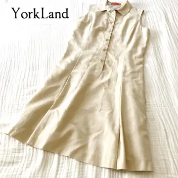 YorkLand 무릎 기장 원피스 체크 베이지 슬리브리스