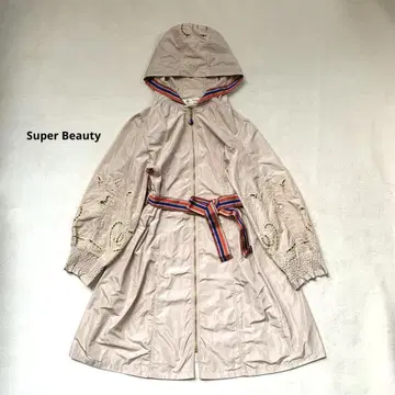 SUPER BEAUTY 나일론 코트 벨트 레이스 후드 베이지