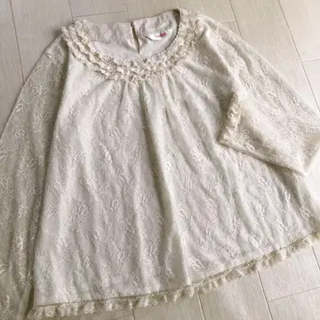 핑크하우스 생성색 꽃 무늬 전체 레이스 프릴 블라우스