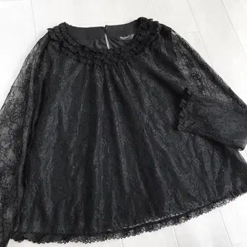 핑크하우스 블랙 꽃 무늬 전체 레이스 프릴 블라우스