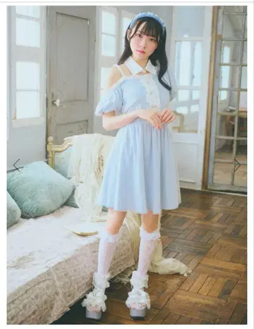 앙크루즈 원숄더 튤 레이어드 원피스 블루 색스