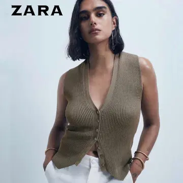 ZARA 자라 니트 베스트 (리브 / V넥 / 버튼 프론트)