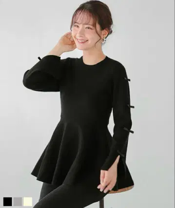 fitmore 소매 리본 페플럼 니트