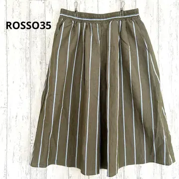 로쏘 ROSSO 코튼 린넨 플레어 스커트 [ XL ] 스트라이프 밴딩