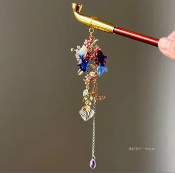 밤하늘의 금붕어와 등롱의 파이프형 헤어콤 흔들리는 일본 의류 액세서리
