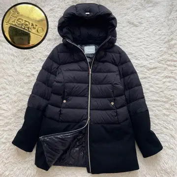 새상품급 HERNO 절개 후디 다운 코트 골드 로고 버튼 입고 벗기 후드