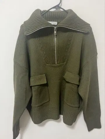ZARA 집업 니트탑 카키