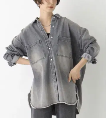 LEPSIM 모듬 BIG 데님 셔츠 그레이