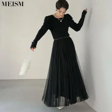 MEISM/by Re:EDIT/튤 도킹 니트 원피스 / 블랙 L