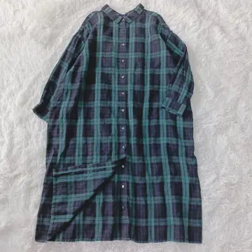 새상품급 네스트로브 린넨 체크 무늬 셔츠 원피스 2way