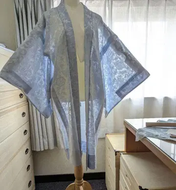순수 실크 문사 사라사 기모노 이치오리 롱 겉옷 와타케 하오리 끈 포함