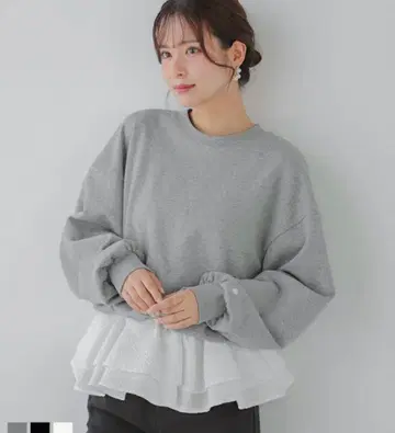 fitmore 밑단 프릴 자카드 도킹 맨투맨