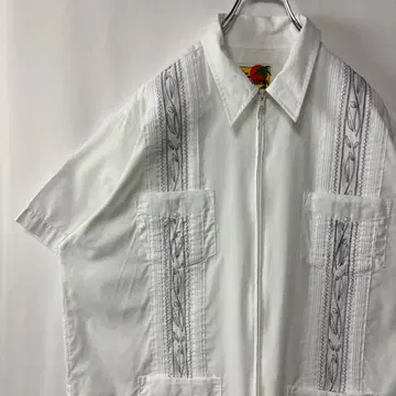 과야베라 쿠바 셔츠 오픈 카라 셔츠 L 사이즈 자수 화이트