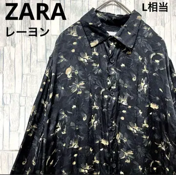 ZARA 자라 디자인 셔츠 패턴 셔츠 레이온 꽃무늬 플라워 S 긴팔