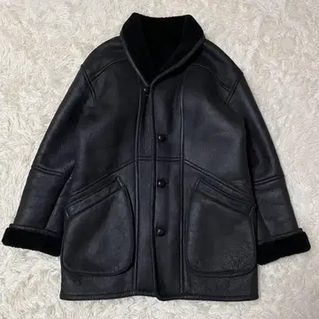 무스탕 자켓 천연 양가죽 블랙 보아 싸개 버튼 M 코트