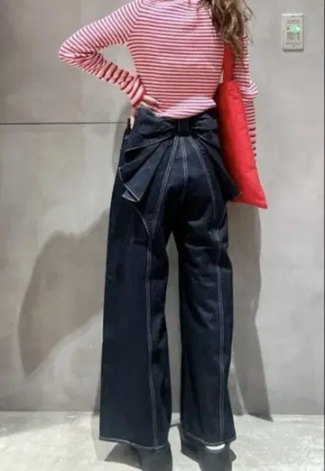 새상품 로데오 크라운 와이드 보울 빅 리본 데님 팬츠 M