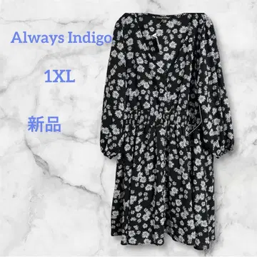 Always Indigo 꽃무늬 긴팔 원피스 1X