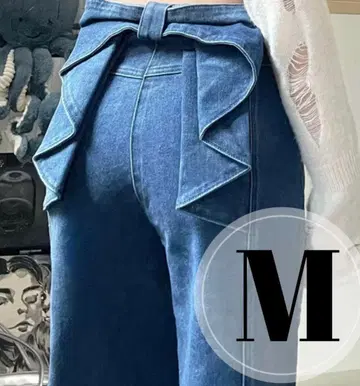 백리본 데님 M 다크 블루 스트레이트 팬츠 데님