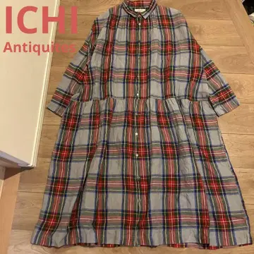 ICHI Antiquites 린넨 타탄 체크 개더 원피스