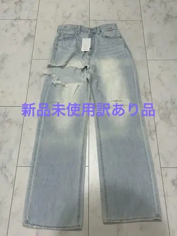 GYDA 사이드 립드 스트레이트 와이드 데님 팬츠
