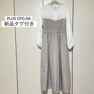 택 포함 새상품 PLUS OTO.HA 이소재 절개 셔링 원피스 플레어