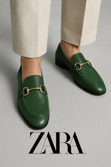 ZARA 비트 로퍼 금장 장식 가죽 그린 37 미사용